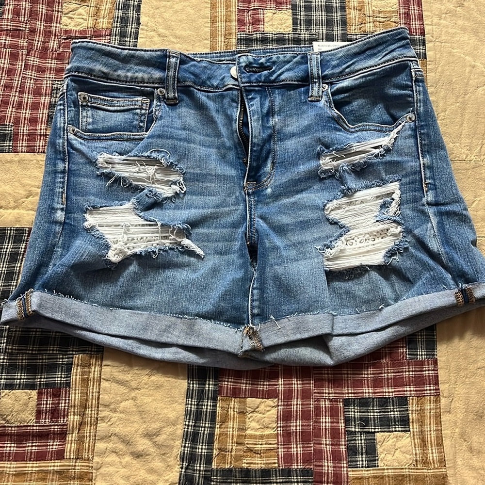 American Eagle Outfitters Blue Distressed Jean Shorts